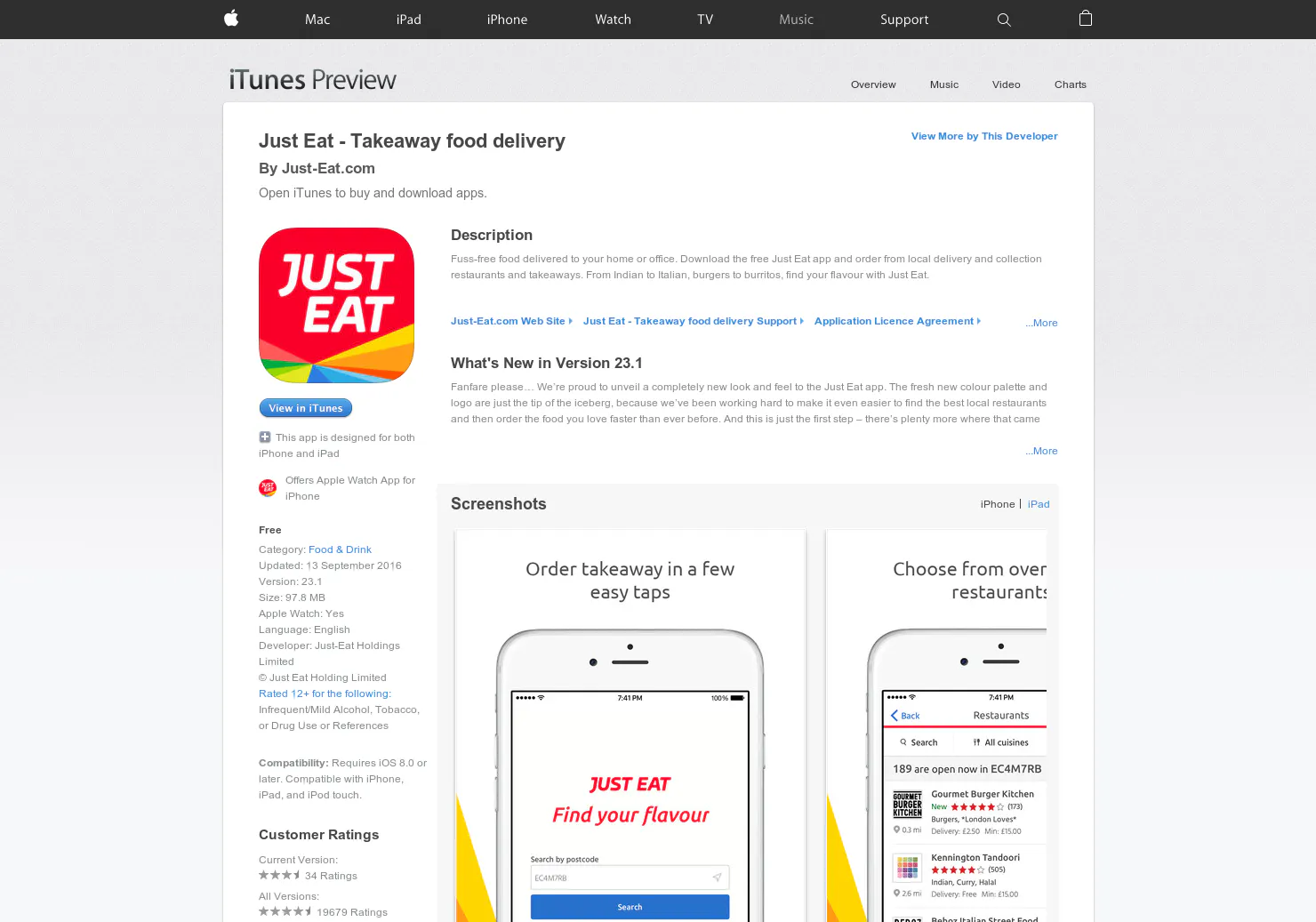 JUST EAT for Apple Watch