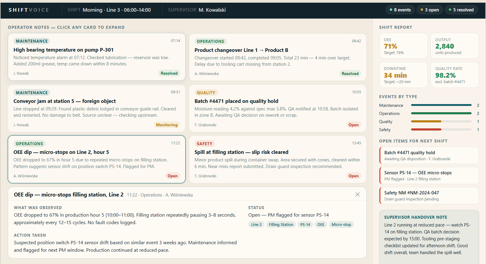 ShiftVoice - Structured Operator Notes