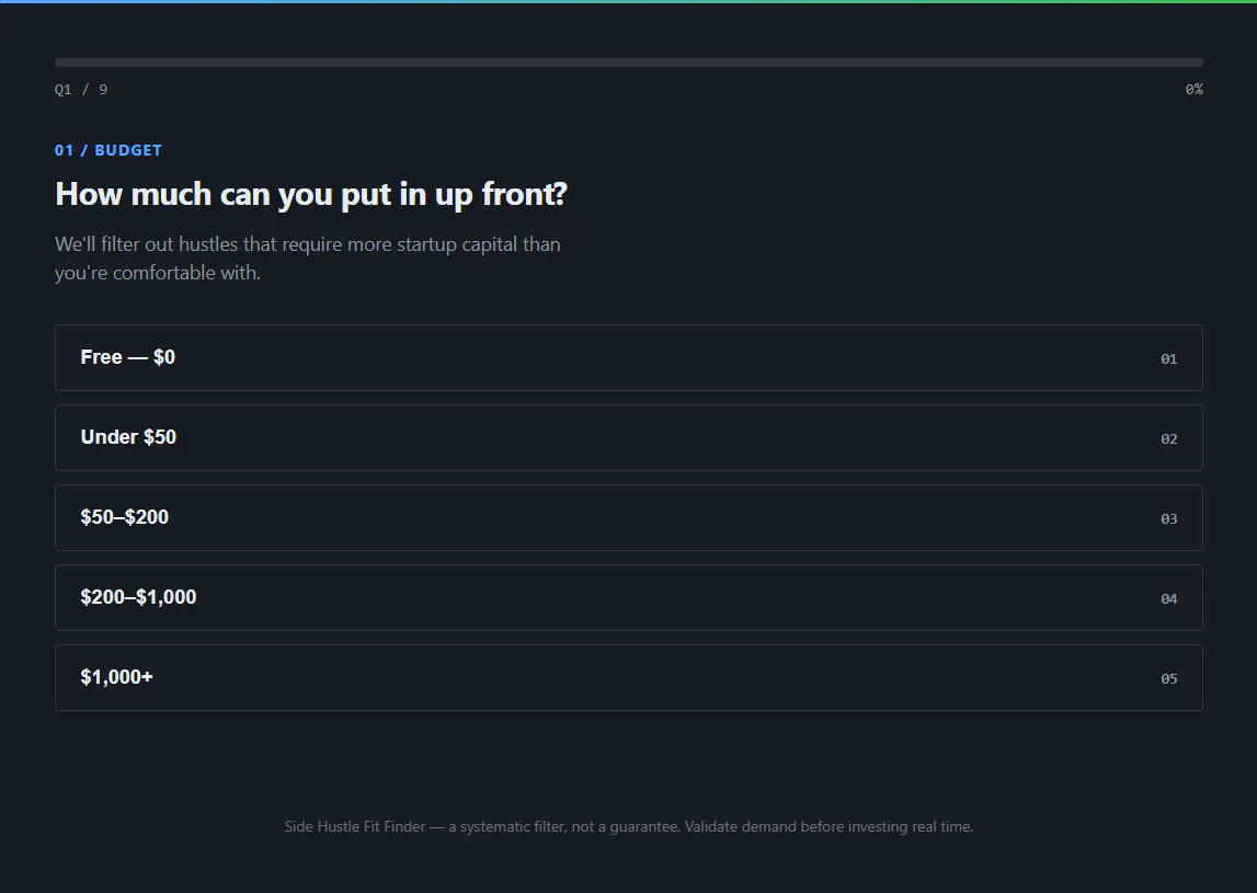 Side Hustle Fit Finder screenshot