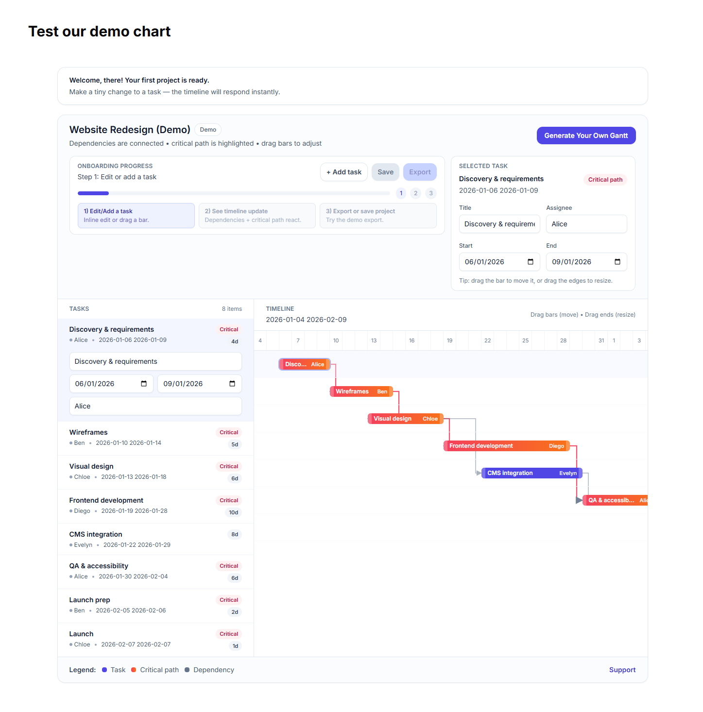 GanttGenAI Full Launch - Screenshot 2 showing product features and functionality