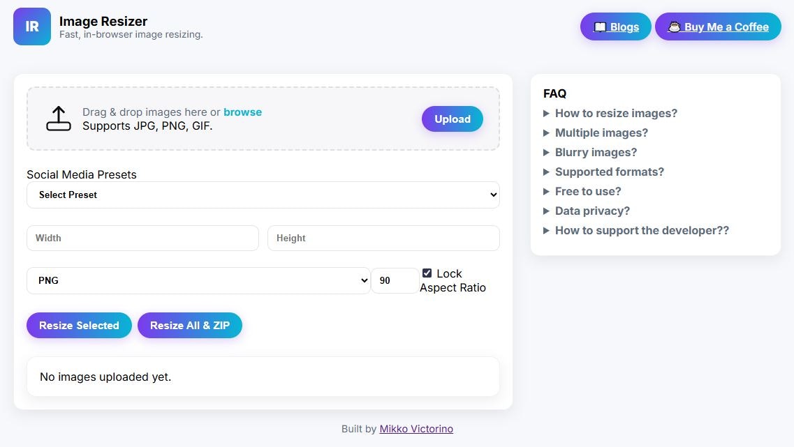 Launch of ImageResizer.vip - Main product screenshot demonstrating key features and user interface