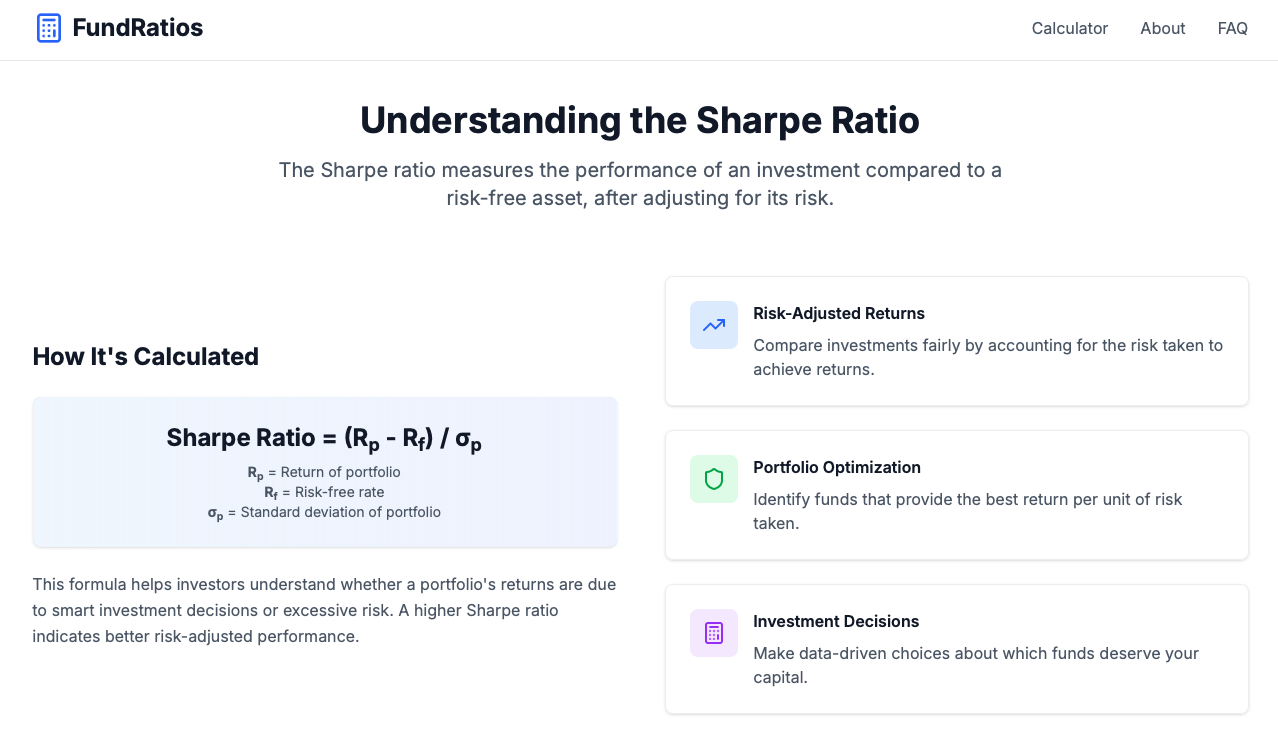 모금 - 투자 분석을위한 전문 Sharpe 비율 계산기 미디어 2
