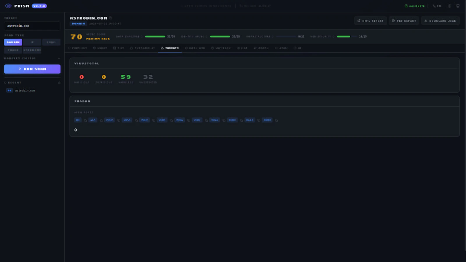 Prism - All-in-one OSINT platform screenshot 8