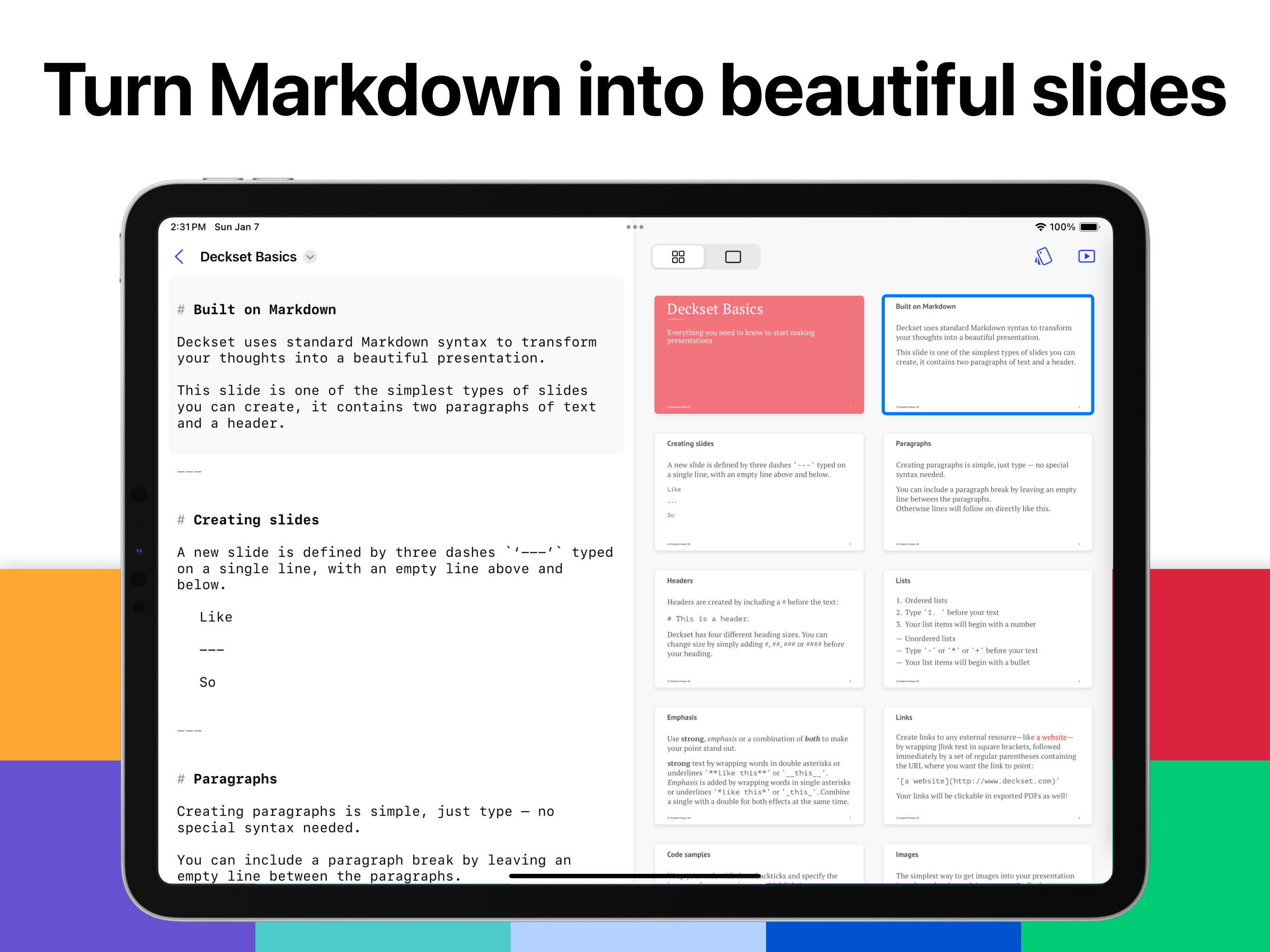 startuptile Deckset iOS-Simple and beautiful presentations in Markdown