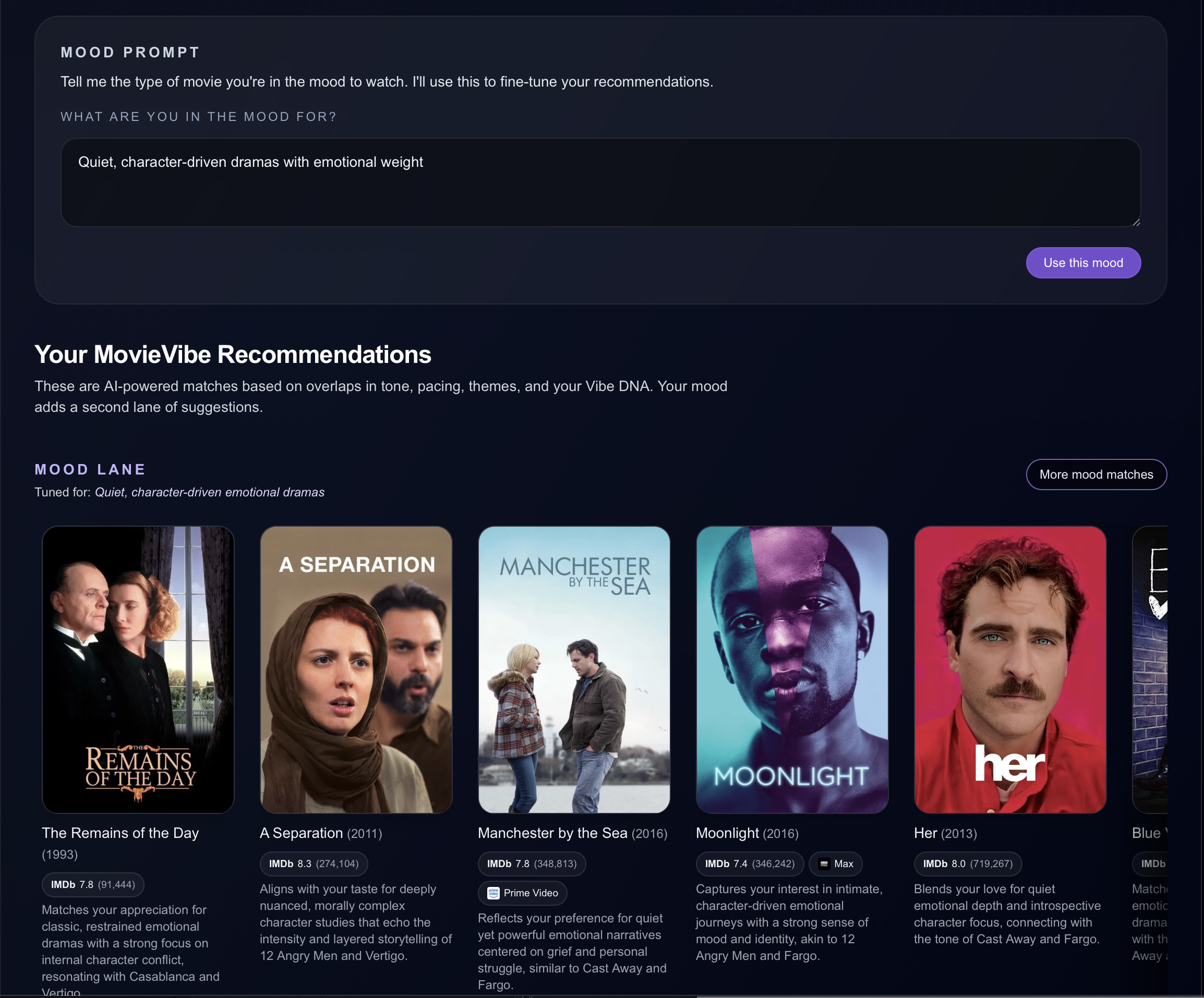 MovieVibe - Screenshot 4 showing product features and functionality