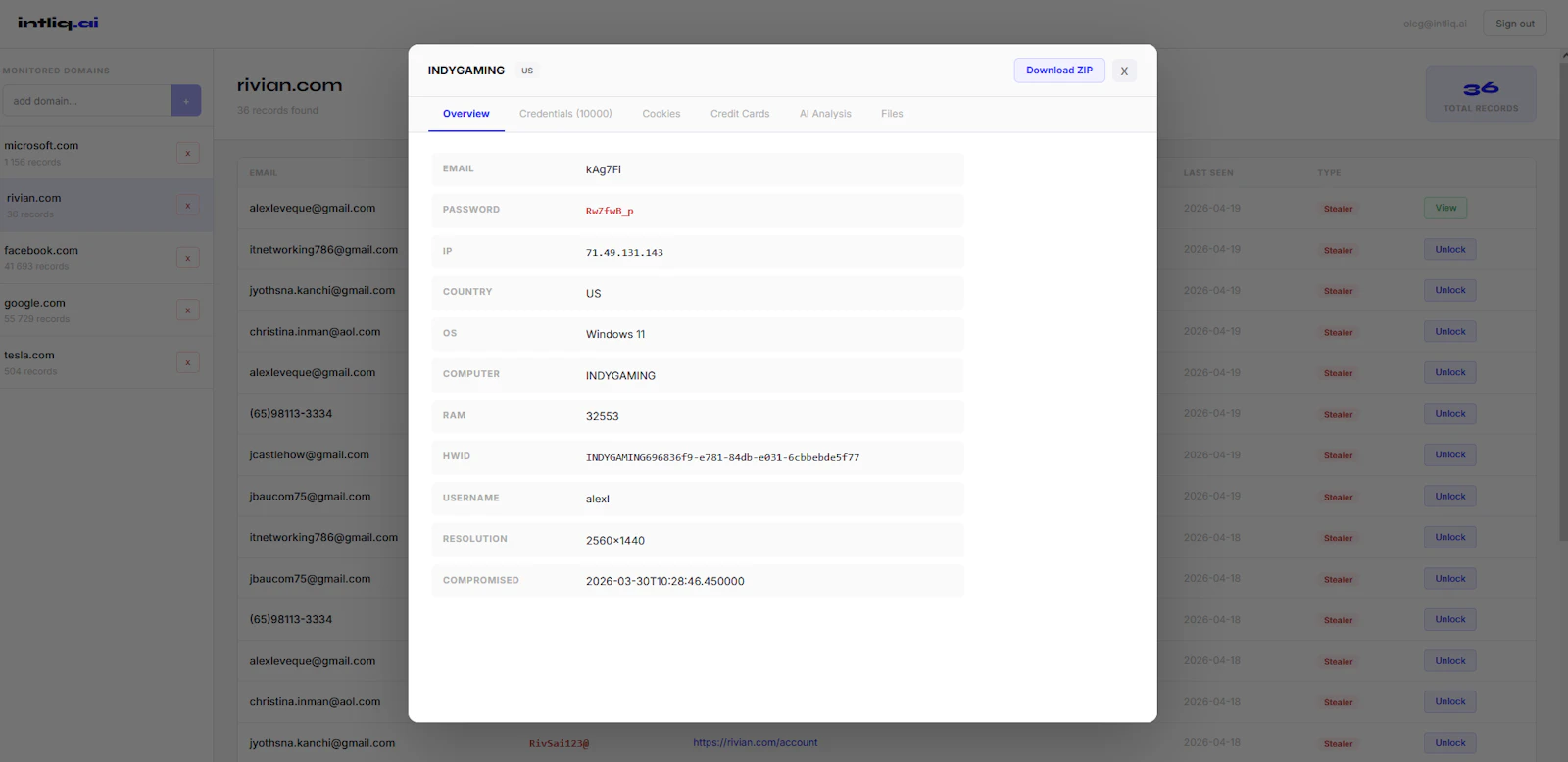 intliq.ai — Dark Web Threat Intelligence screenshot 2