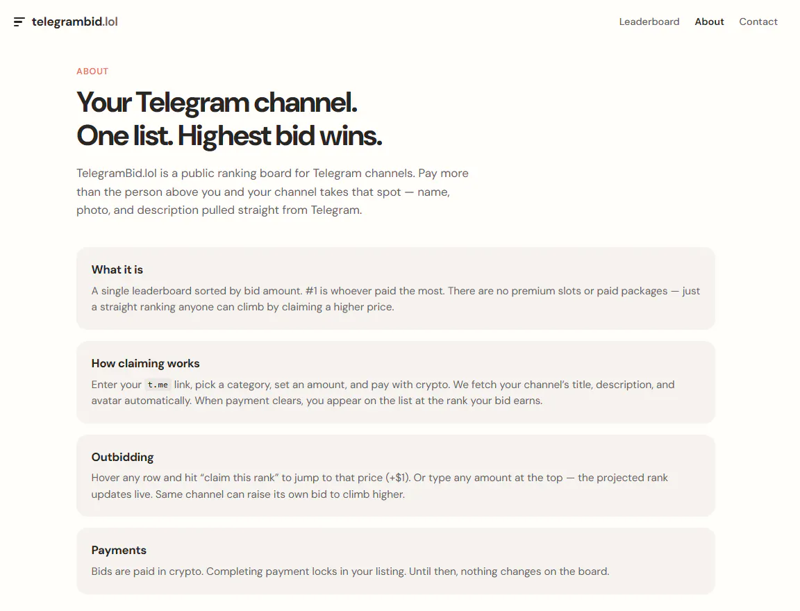 TelegramBid.lol — Claim your rank #1 gallery image
