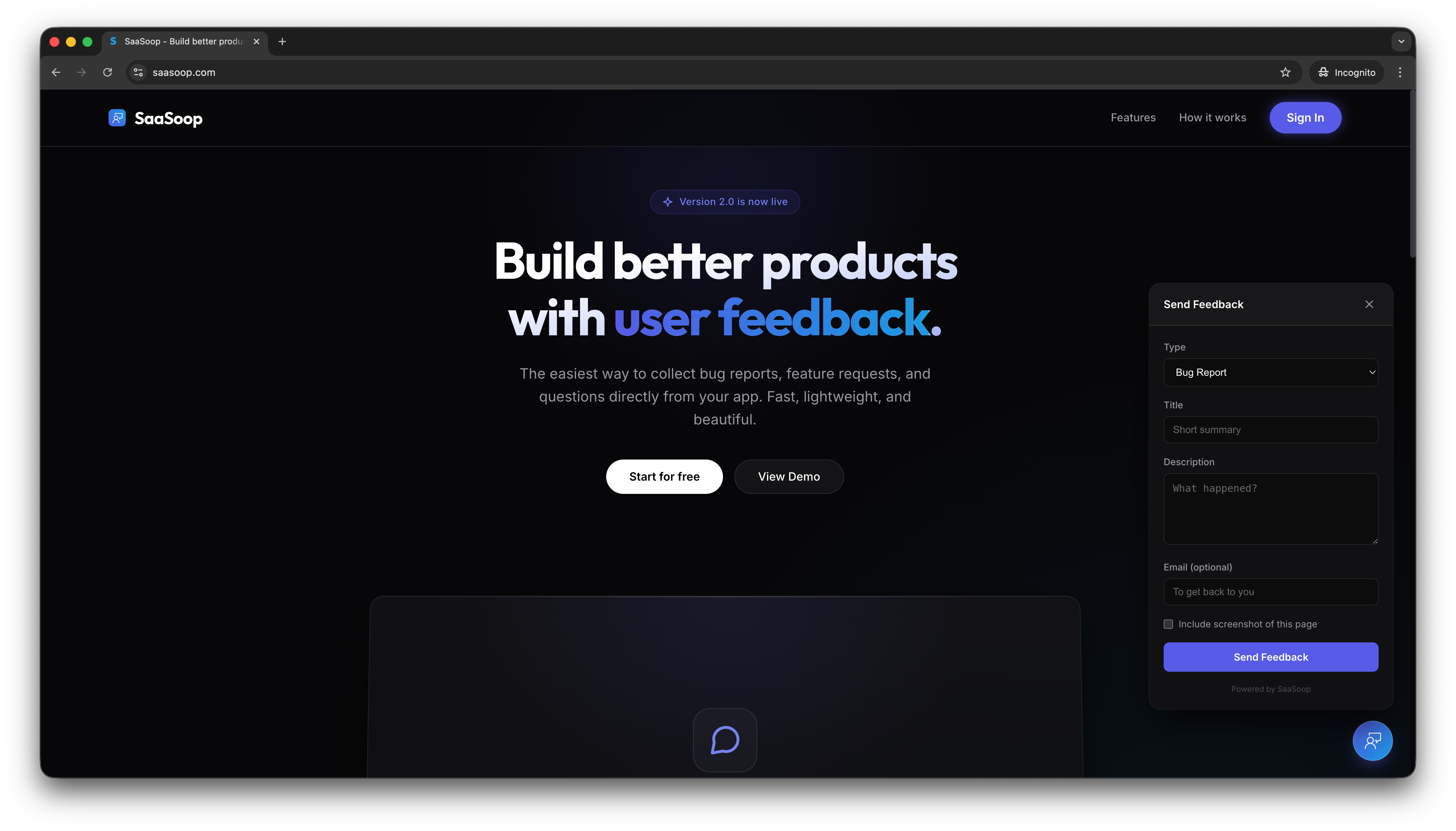 SaaSoop - Main product screenshot demonstrating key features and user interface