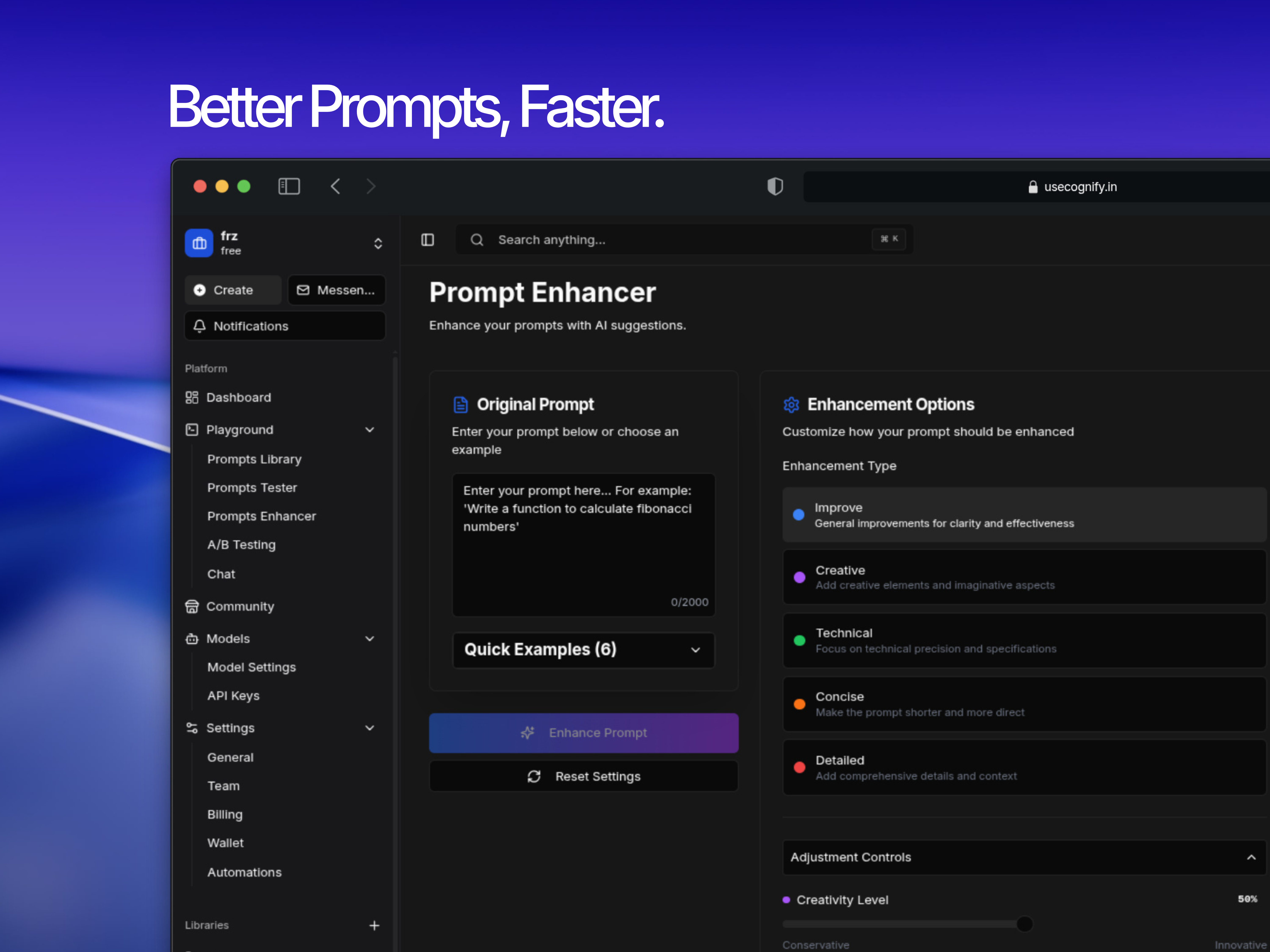 Cognify - AI Prompting Platform - Screenshot 5 showing product features and functionality