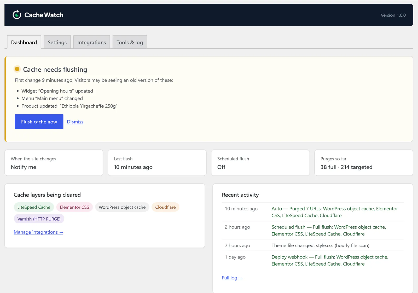 Cache Watch - WordPress Plugin gallery image
