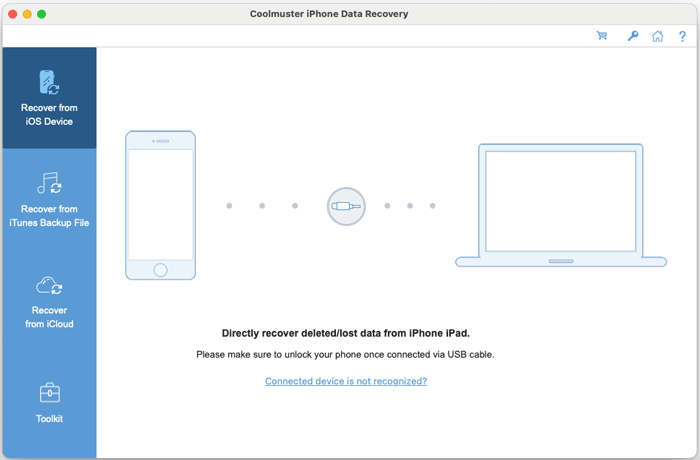 Coolmuster iPhone Data Recovery for Mac - Main product screenshot demonstrating key features and user interface