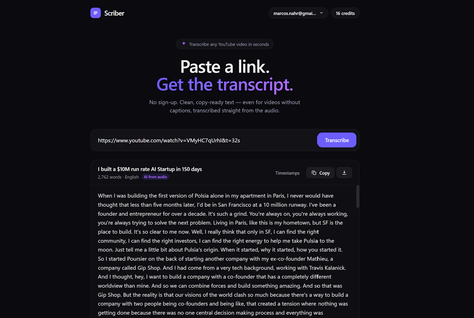 Scriber — YouTube transcripts, instantly screenshot 2
