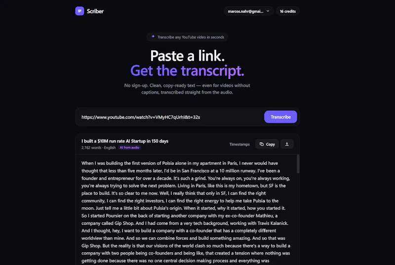 Scriber — YouTube transcripts, instantly screenshot 2