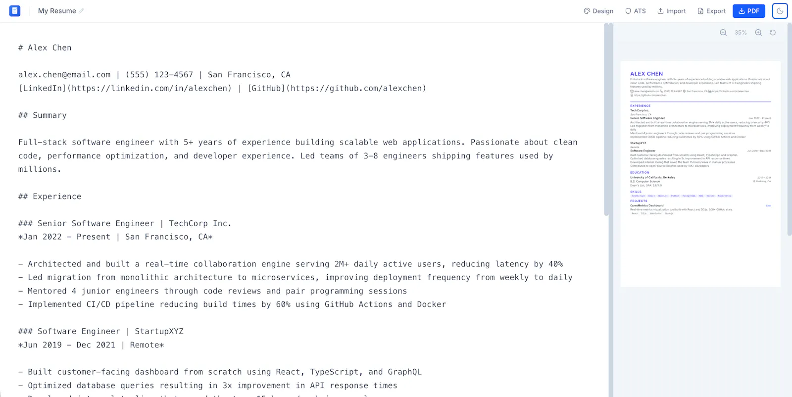 Devity Resume screenshot 3