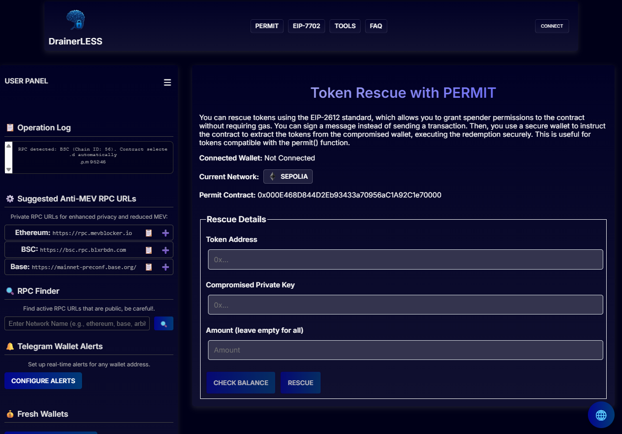 DrainerLESS - Main product screenshot demonstrating key features and user interface