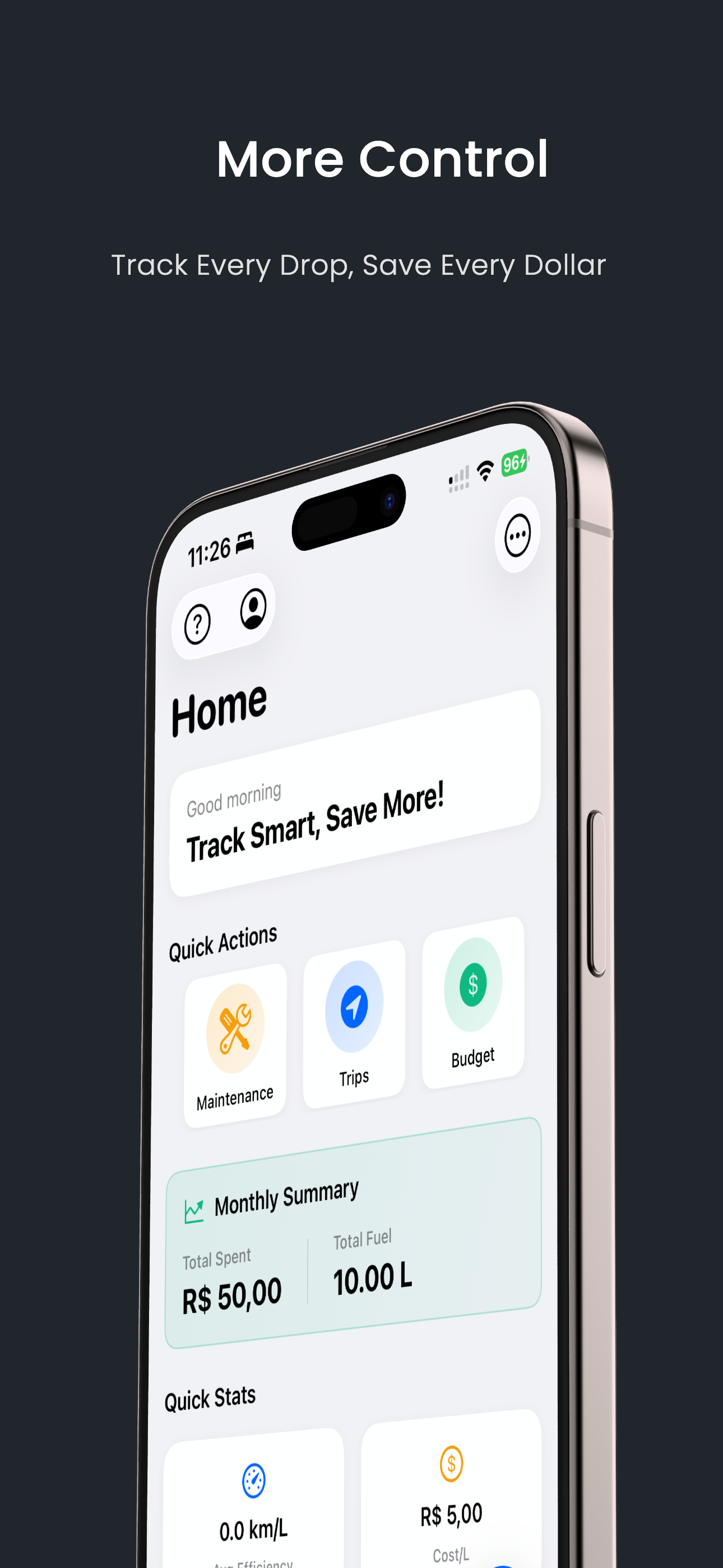 My Car Fuel - Costs and track - Main screenshot showing features and interface
