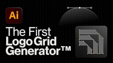 앵커, 핸들, 외곽선 및 그리드 라인이 있는 Logo Grid Generator™ 플러그인 로고의 일러스트입니다.