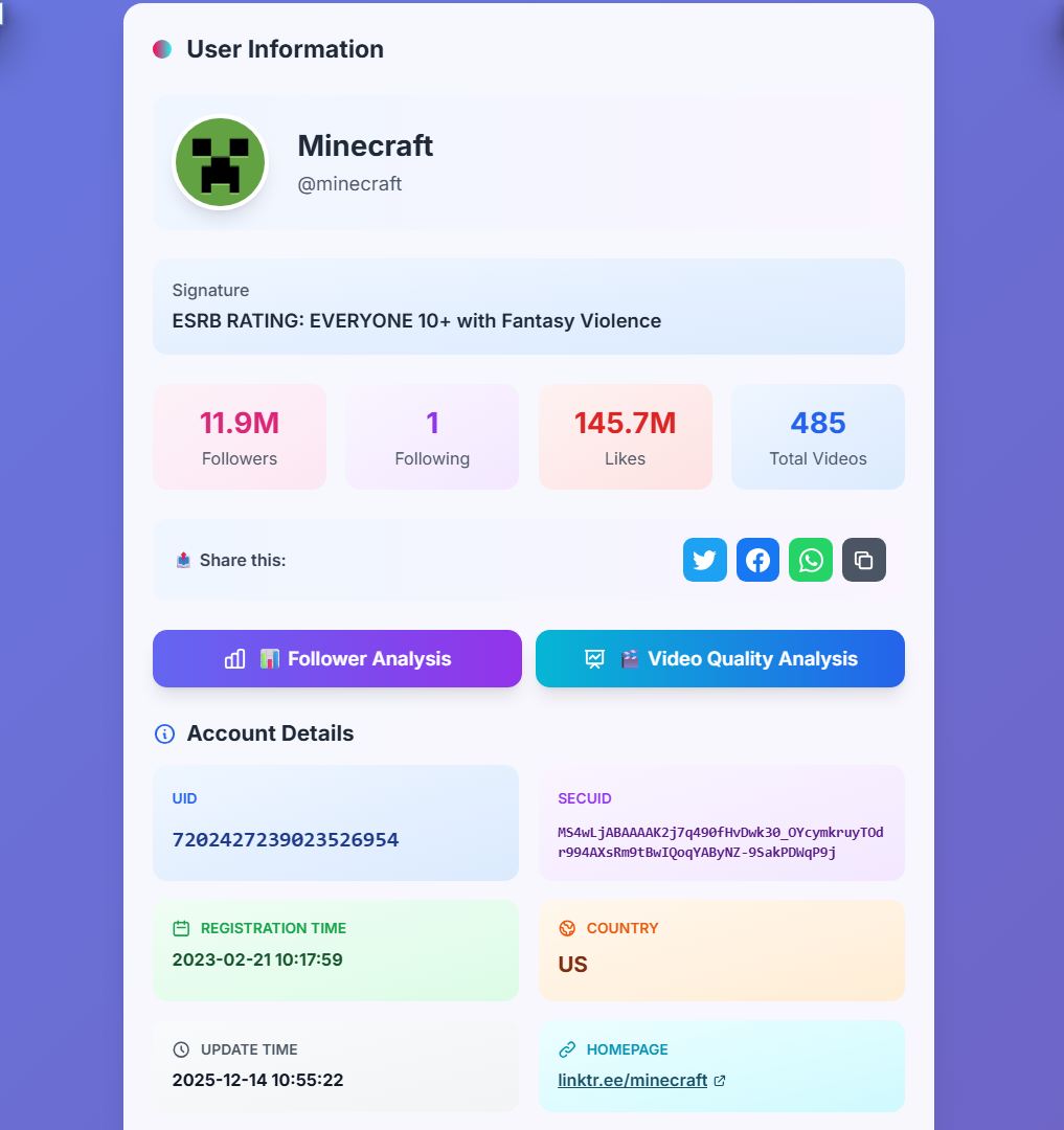 TIK-ID — TikTok Analytics Toolkit - Main product screenshot demonstrating key features and user interface