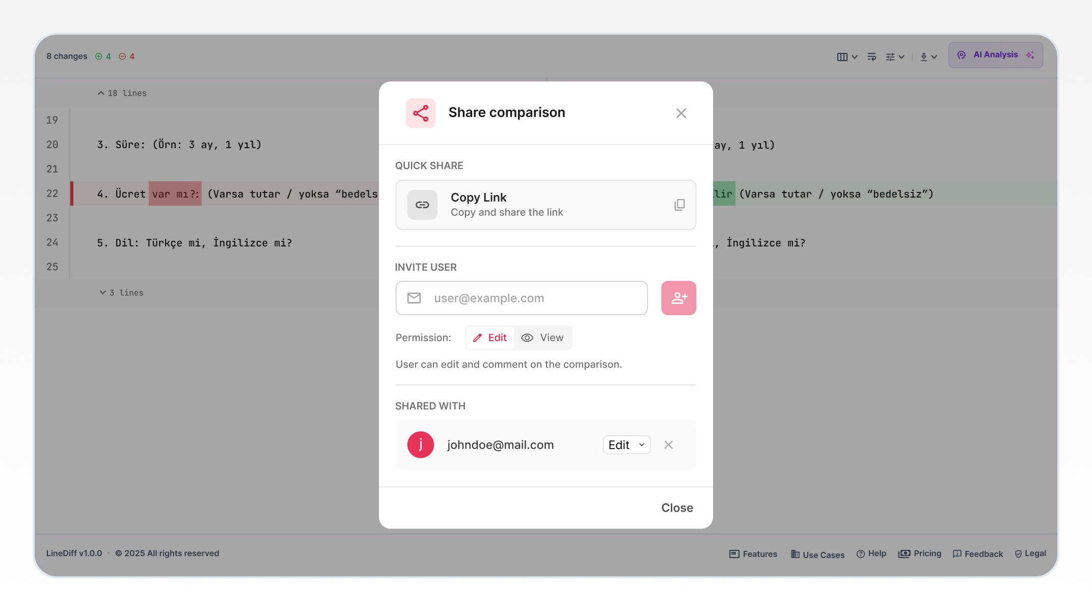 LineDiff - Screenshot 5 showing product features and functionality