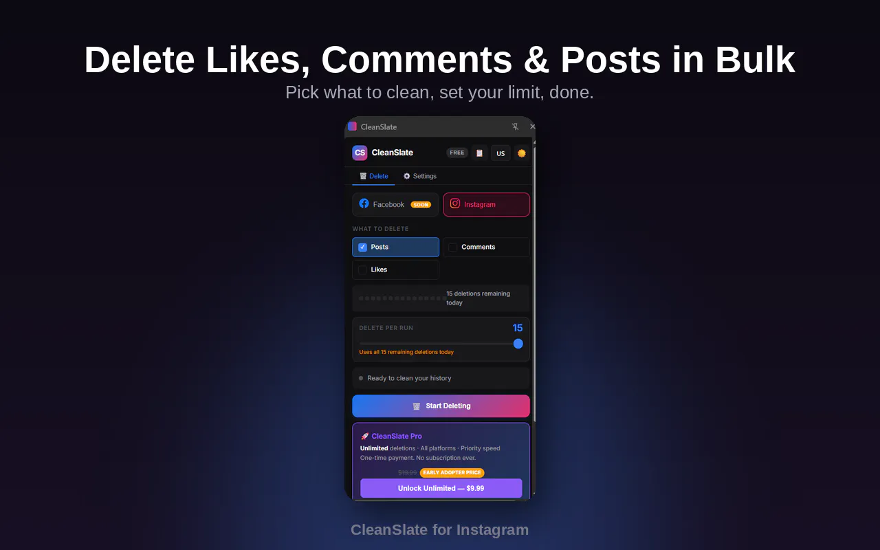 CleanSlate for Instagram - Bulk delete screenshot