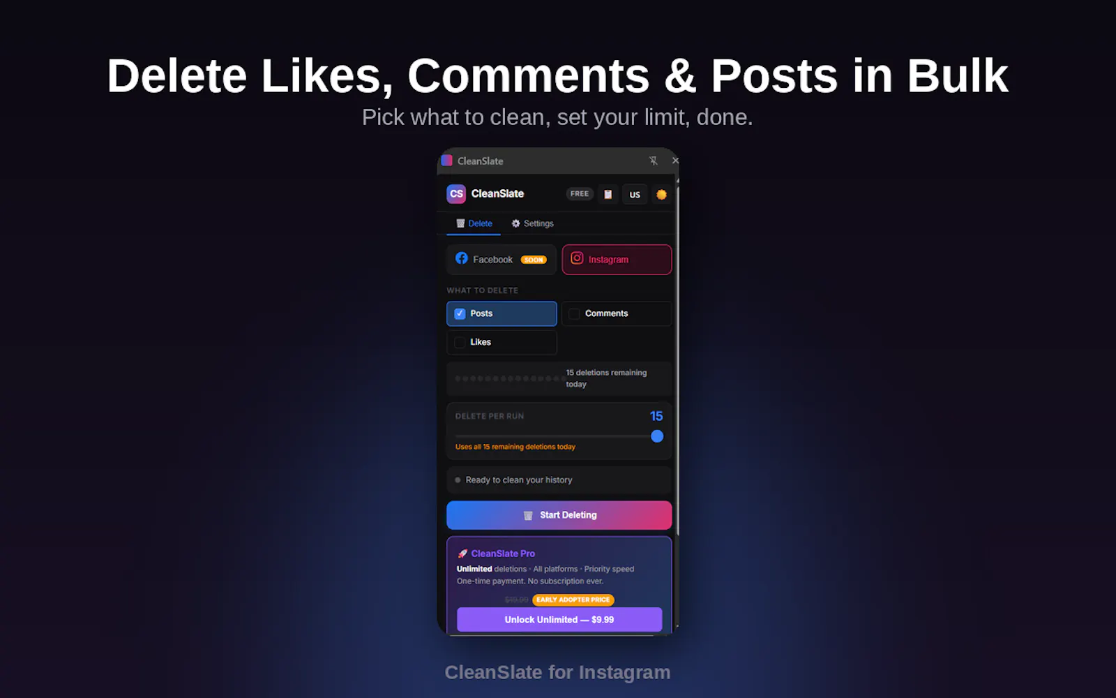 CleanSlate for Instagram - Bulk delete screenshot 4