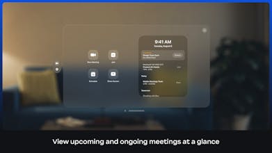 Aplicativo Zoom no Apple Vision Pro, exibindo experiência envolvente de videoconferência.