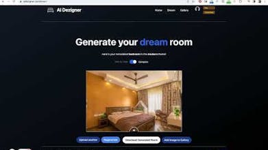 Interfaz de usuario de AI Dezigner con una imagen cargada de un espacio para sugerencias de diseño de interiores.