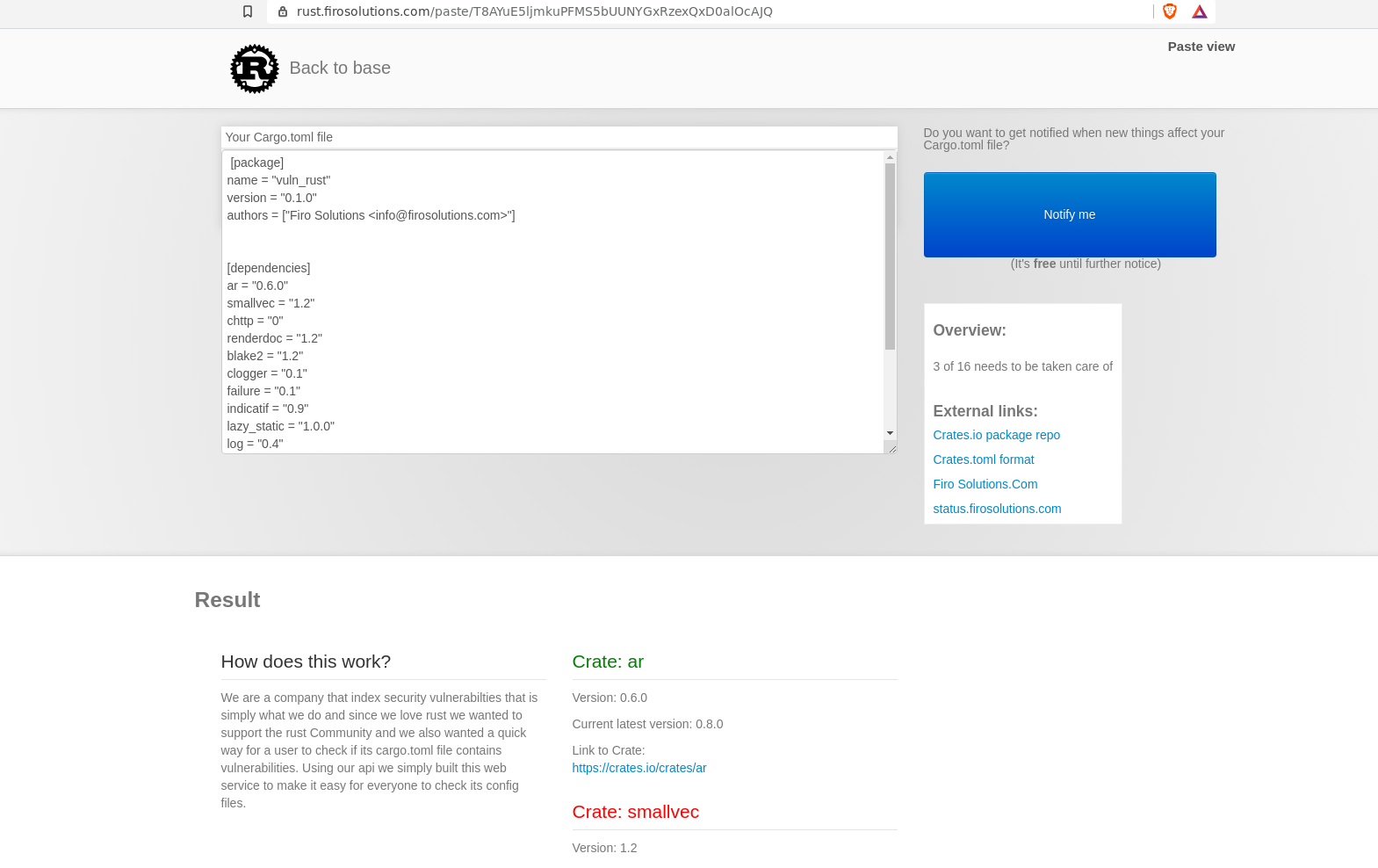 Rust Cargo.toml analyzer