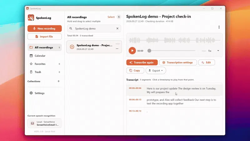 SpokenLog screenshot 2