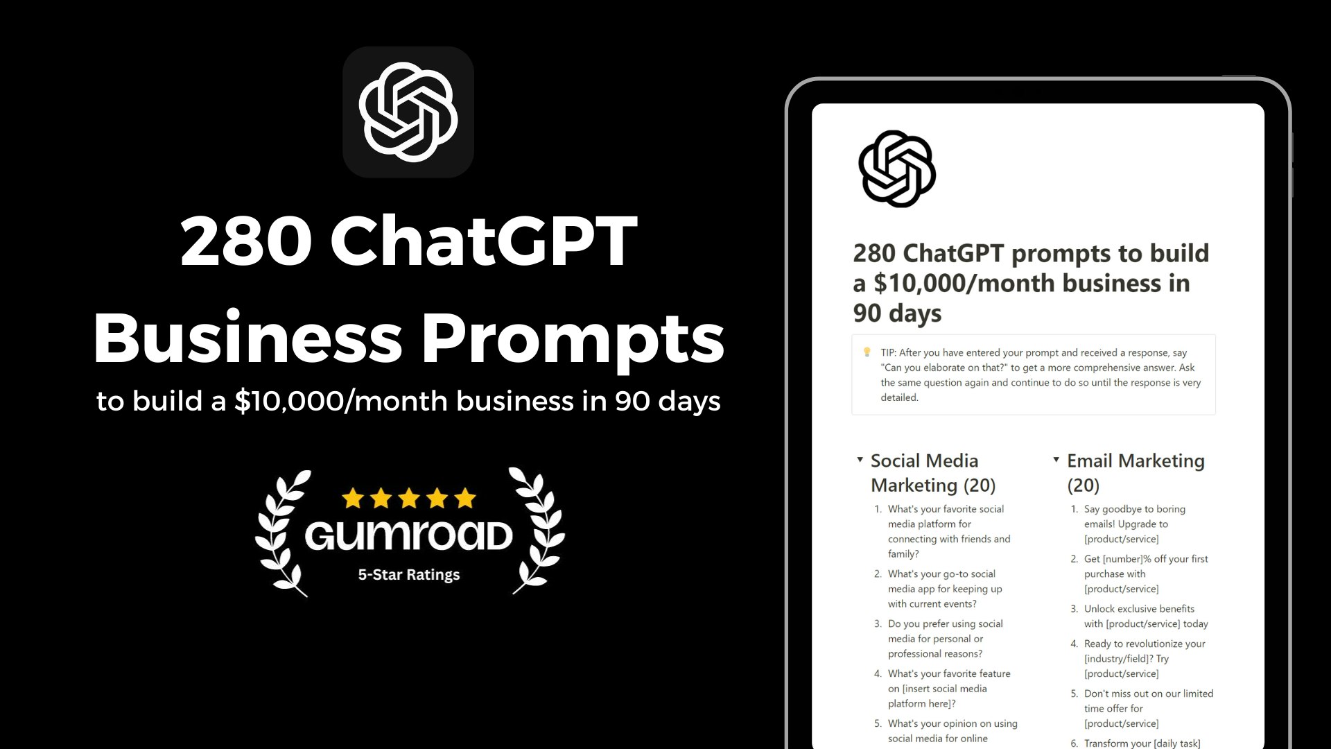 startuptile 280 ChatGPT Business Prompts-Build your $10000/month online business in 90 days