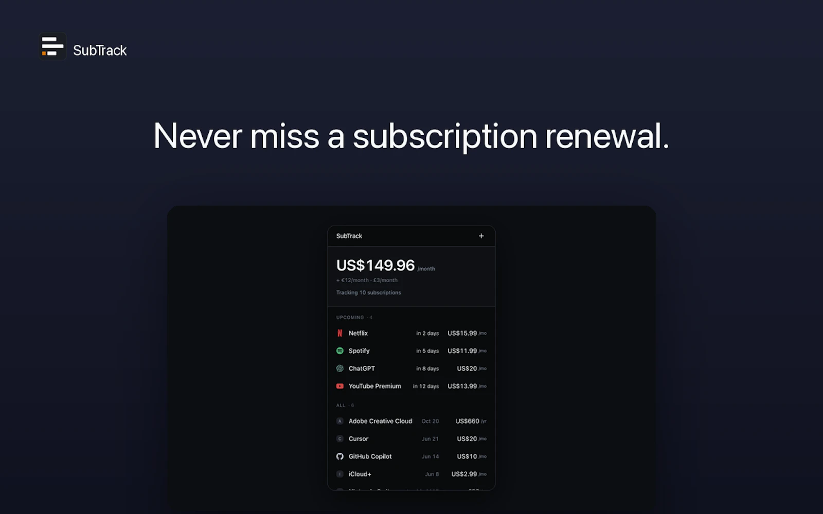 SubTrack screenshot 2