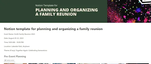 Notion template planning family reunion gallery image