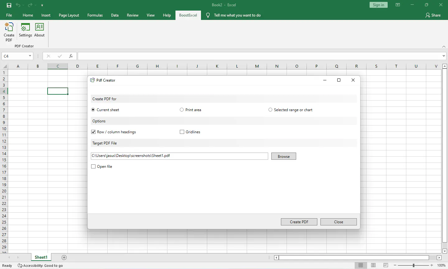 PDF Creator for Excel screenshot