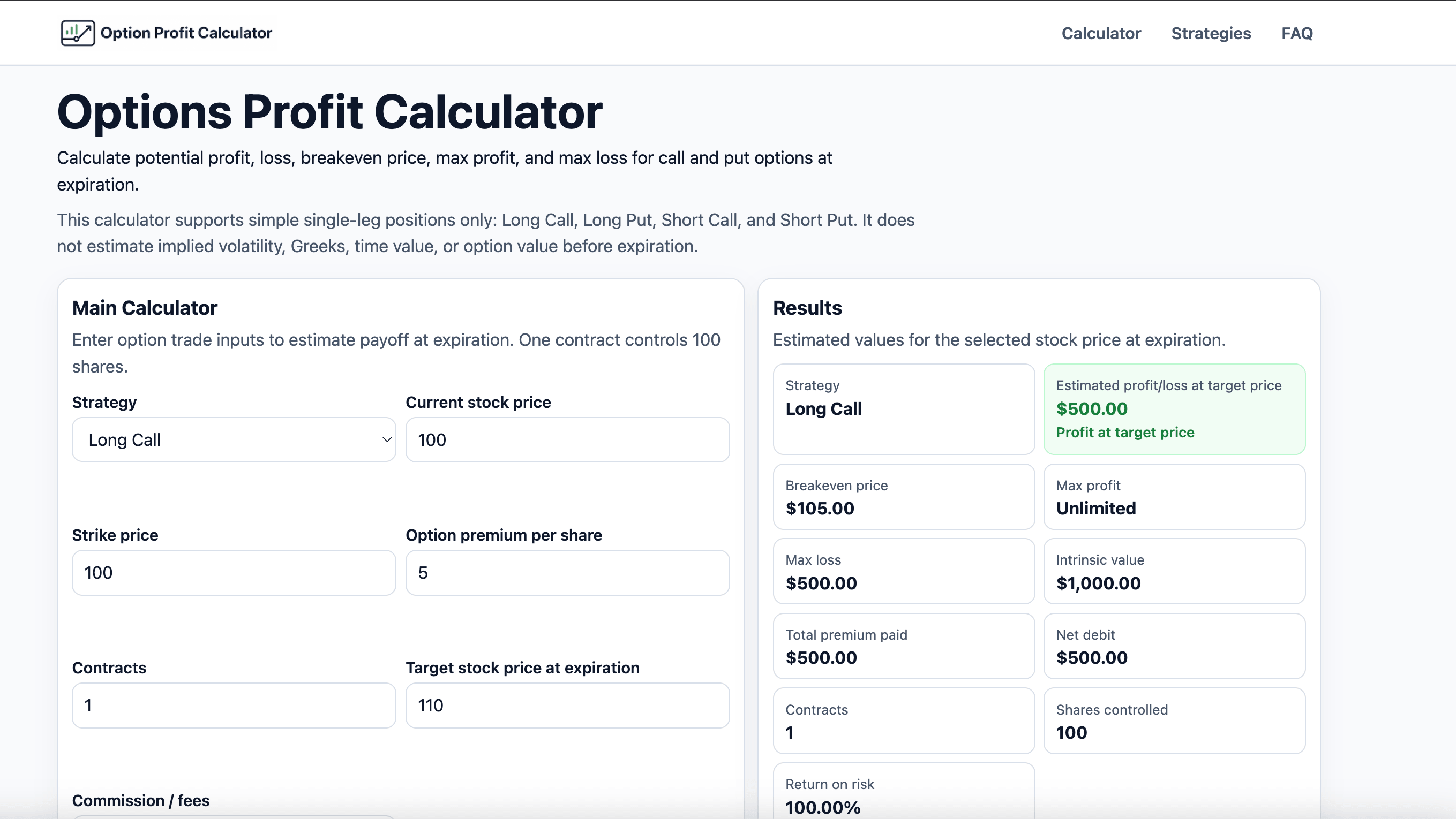 Option Profit Calculator gallery image