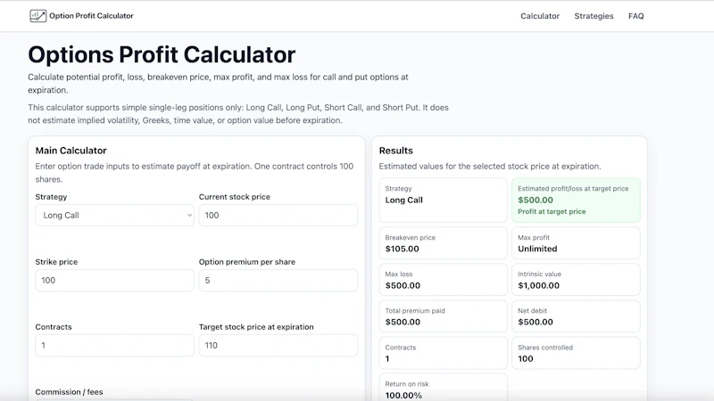 Option Profit Calculator screenshot 1