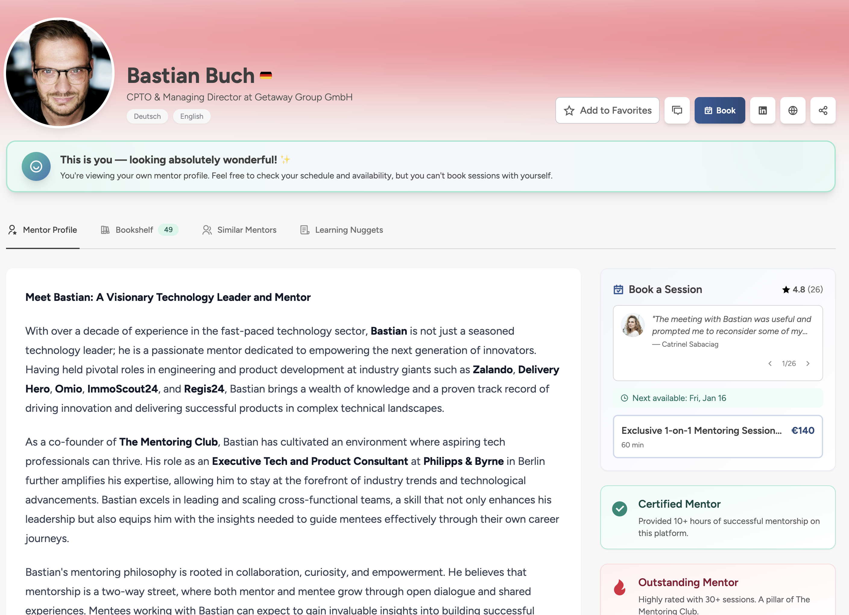 Relaunch of The Mentoring Club - Screenshot 3 showing product features and functionality