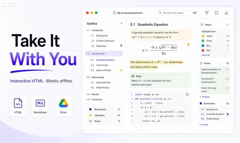 OutlineSave: AI Chats to Offline HTML screenshot 7