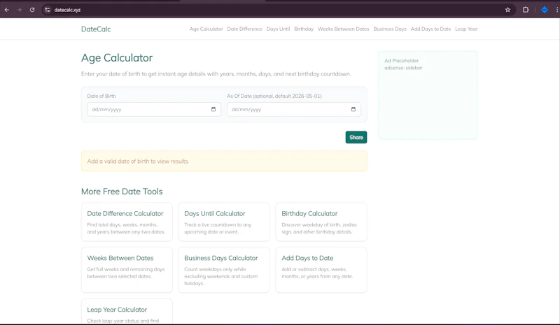 DateCalc screenshot 1