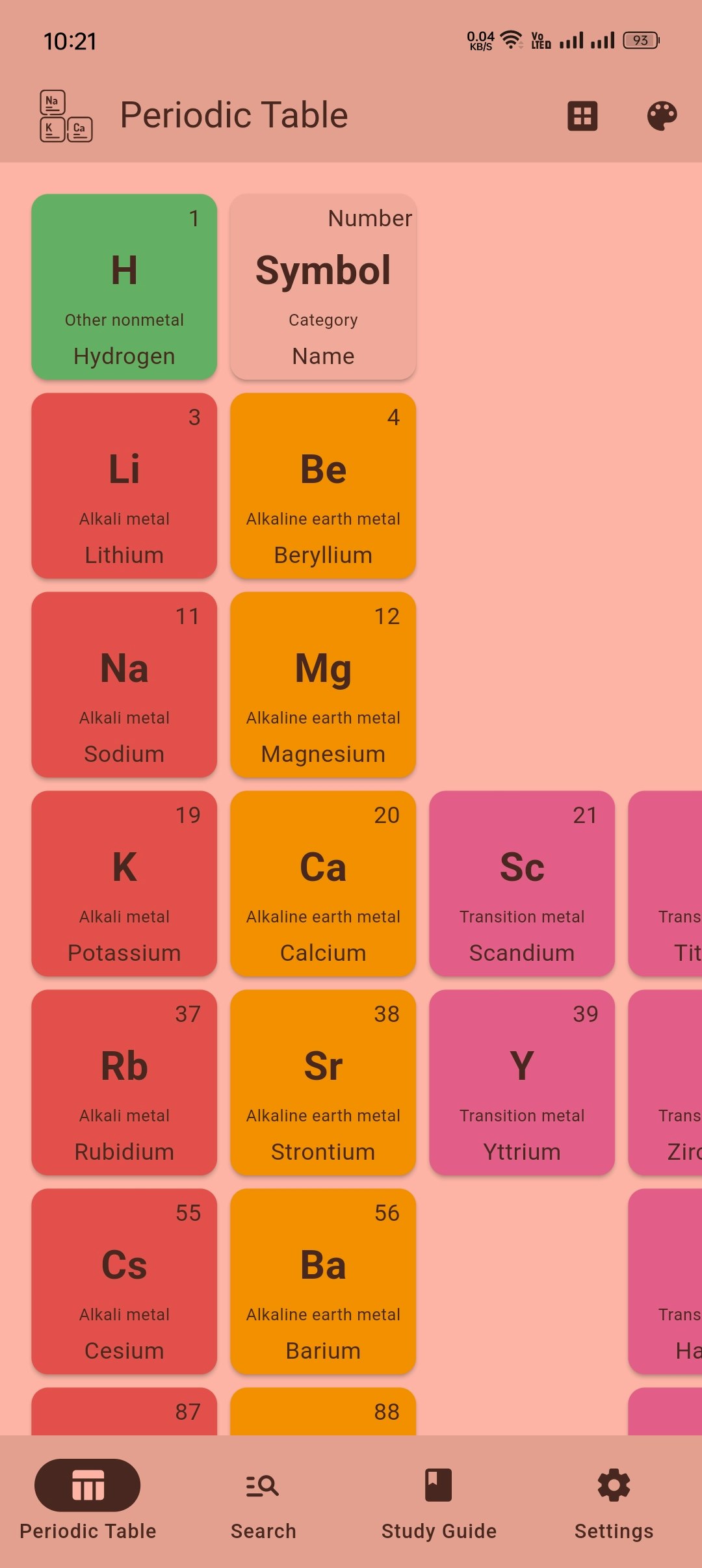 Tavola periodica - La tabella periodica applicazione per elementi chimici. media 2