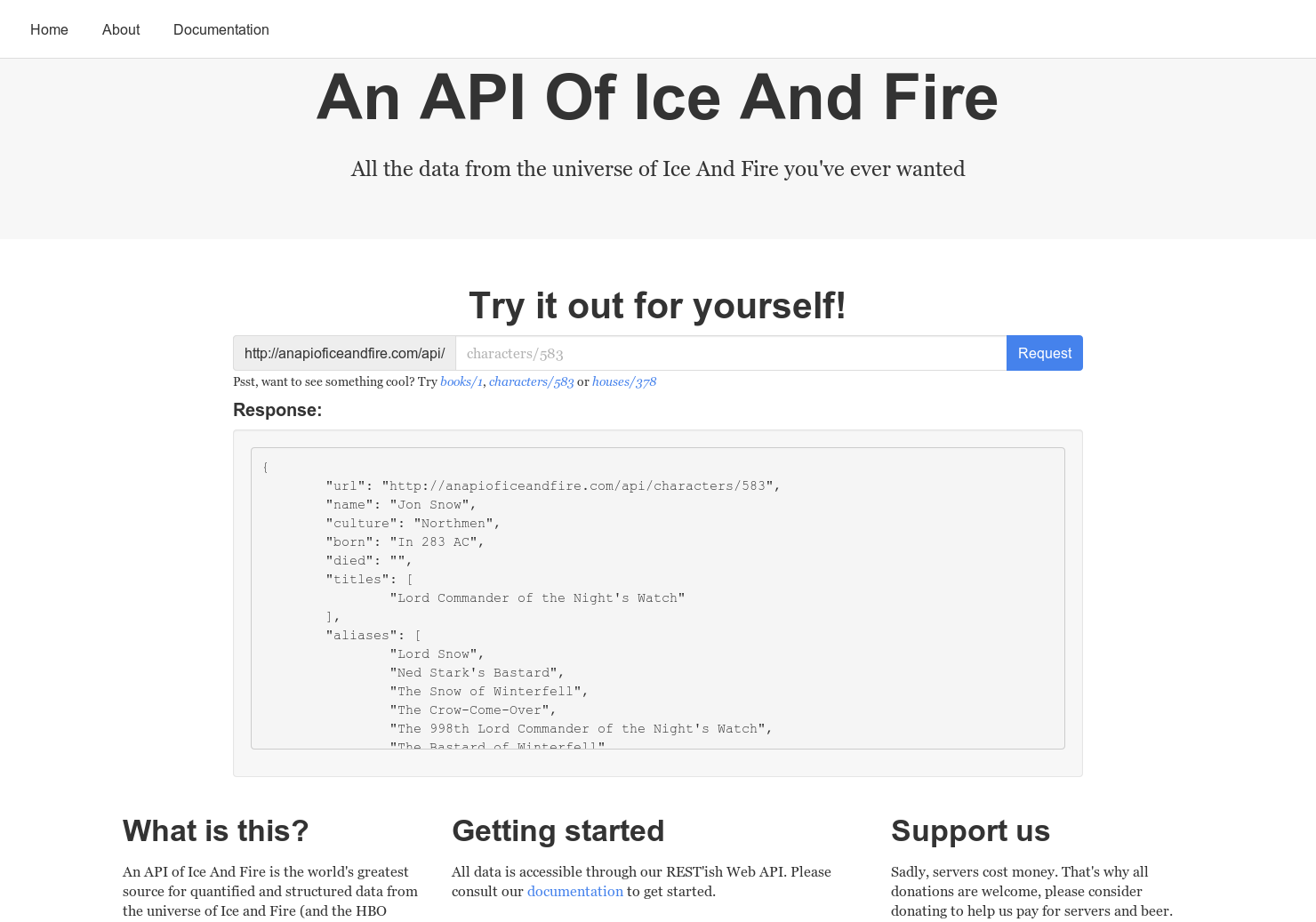 AN API of Ice and Fire