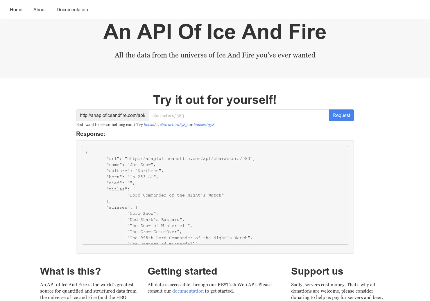 AN API of Ice and Fire