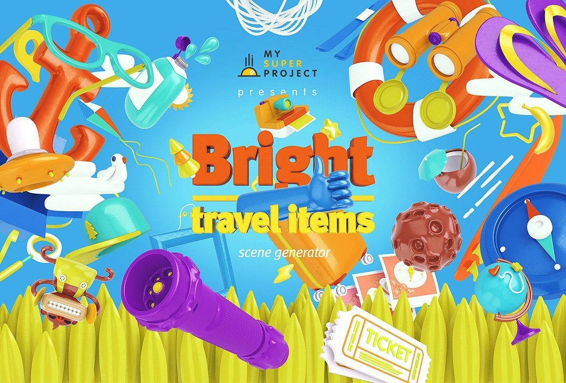 PSD Bright Travel Items Scene Generator gallery image