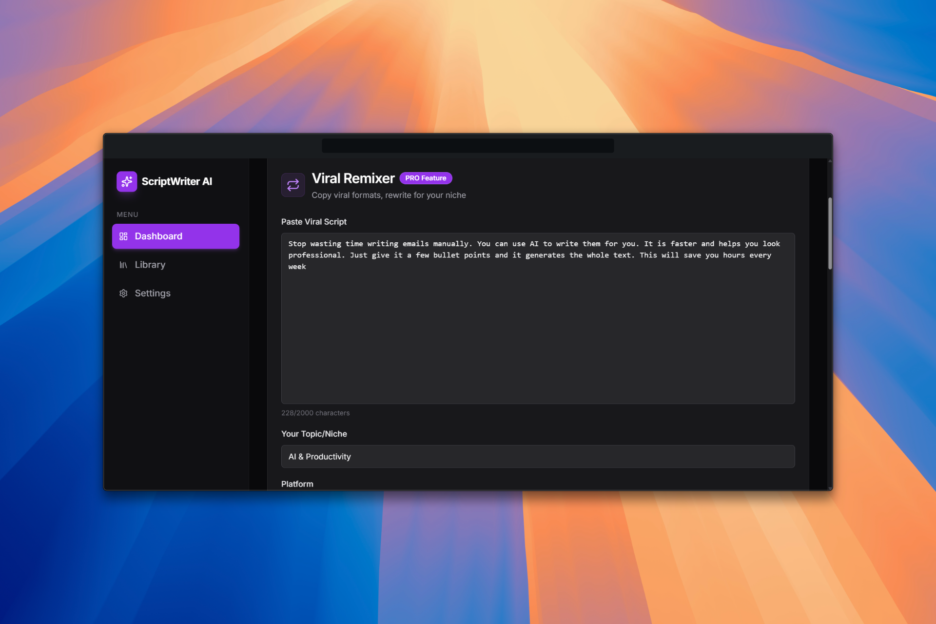 Viral Scriptwritter AI - Screenshot 5 showing product features and functionality