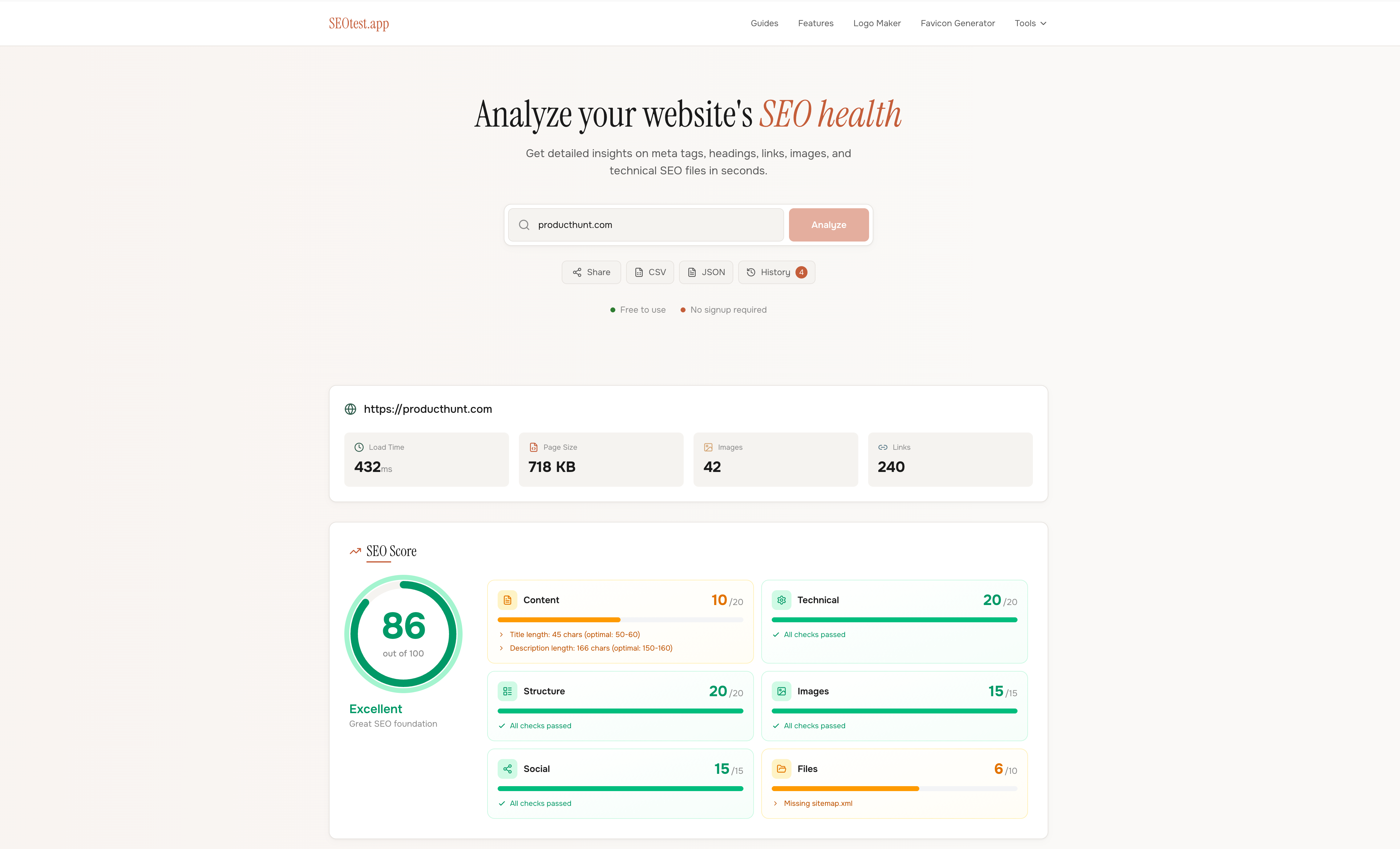 FREE SEO Tools - Main product screenshot demonstrating key features and user interface