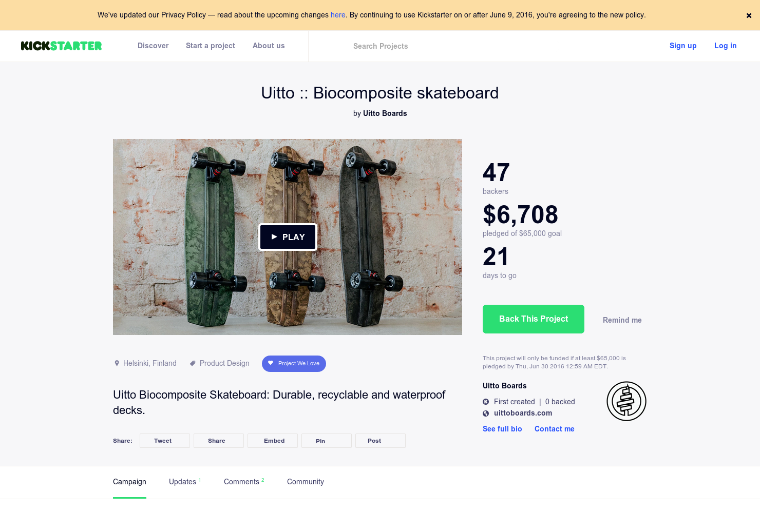 UItto Biocomposite Skateboard gallery image
