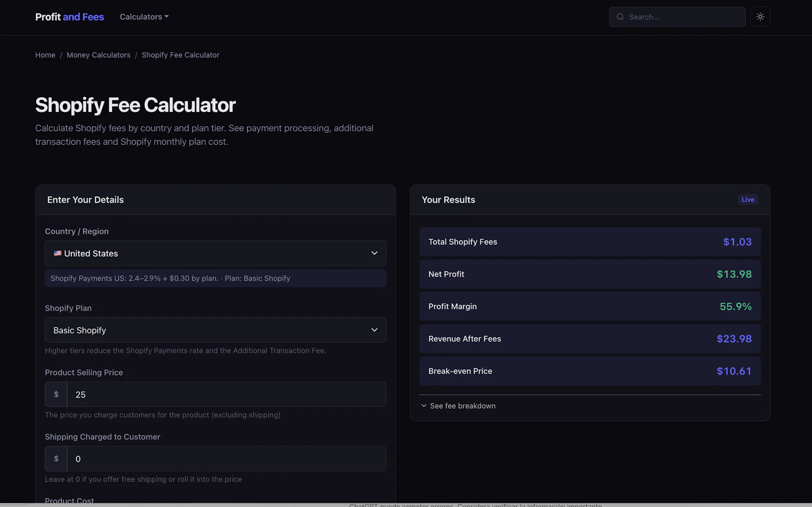 Profit and Fees screenshot 4