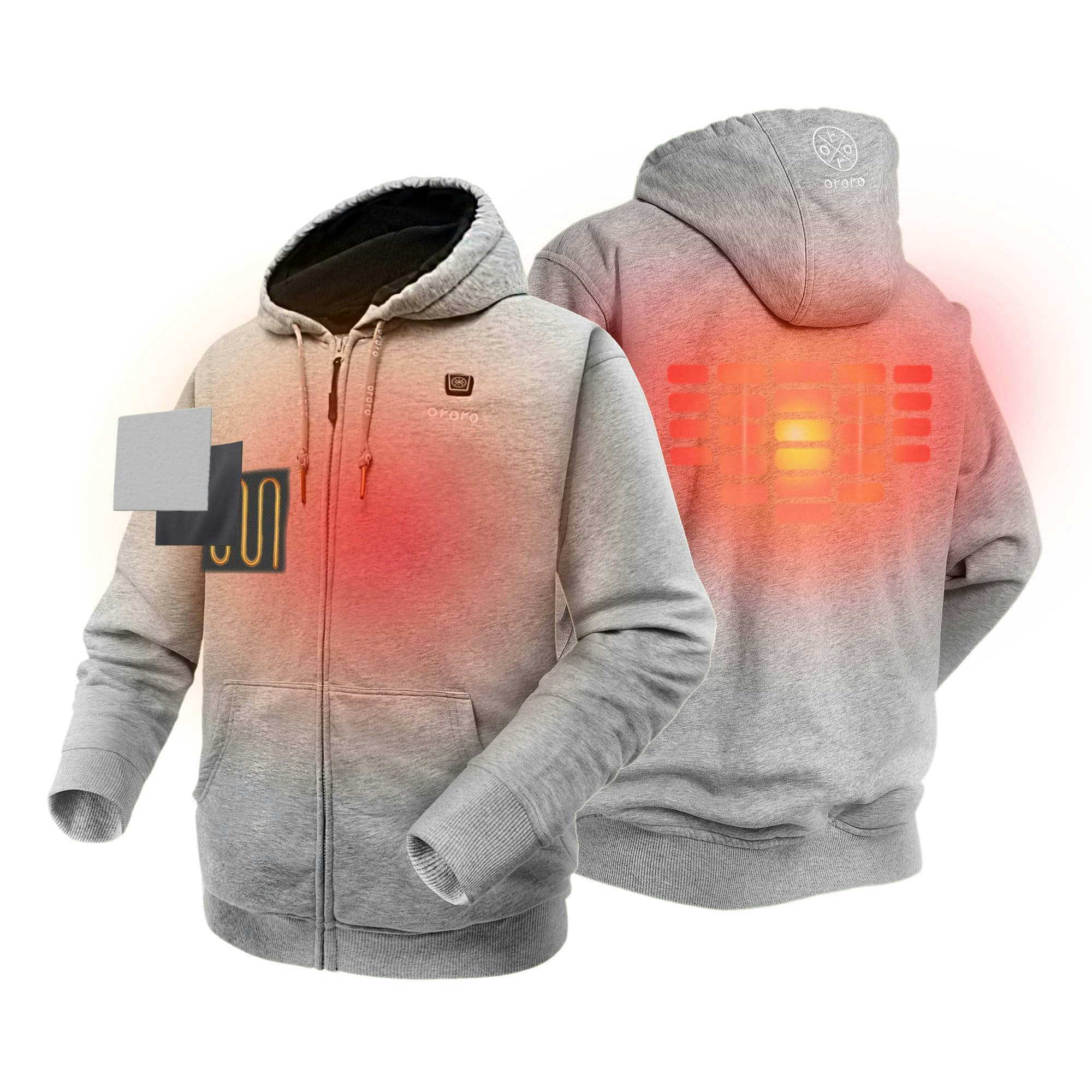 Heated Hoodie, with a built-in 4400 mAh battery, heats the front and back of your torso
