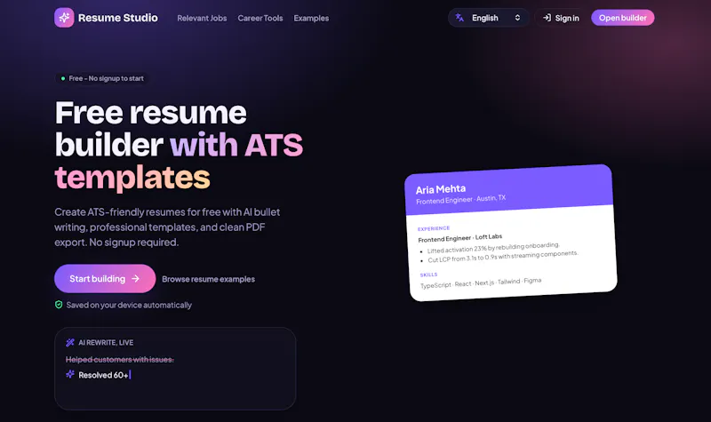 Free Resume Studio screenshot 1