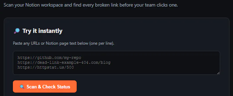Broken Links Finder for Notion screenshot 1