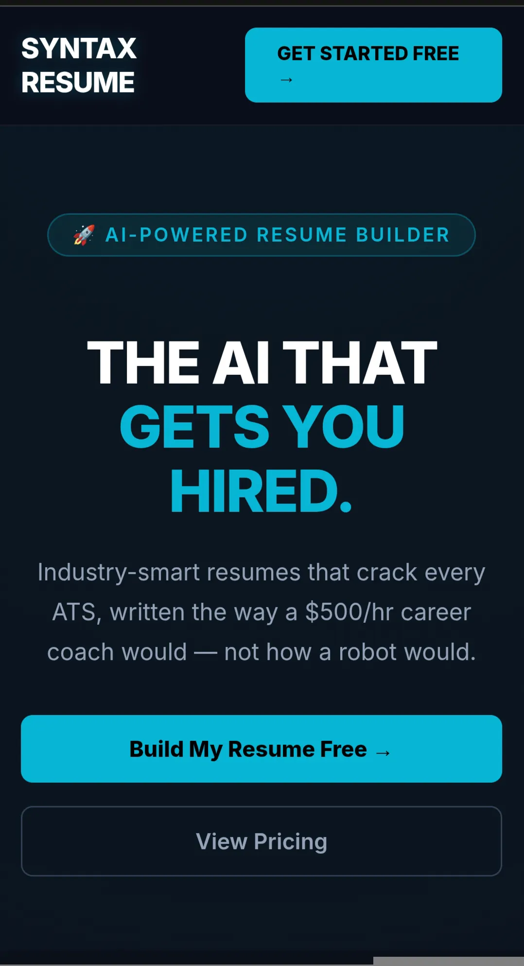 Syntax Resume AI Powerd Resume Builder 제품 배너